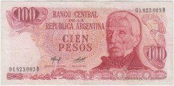 Банкнота. Аргентина. 100 песо 1976 - 1978 год. Тип 302а (2).