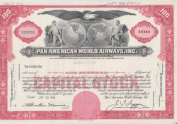 Акция. США. "PAN AMERICAN WORLD AIRWAYS, INC.". 100 акций 1959 год.