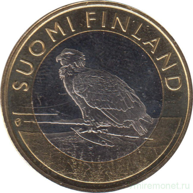 Монета. Финляндия. 5 евро 2014 год. Исторические регионы Финляндии. Животные, орлан. Аланды.