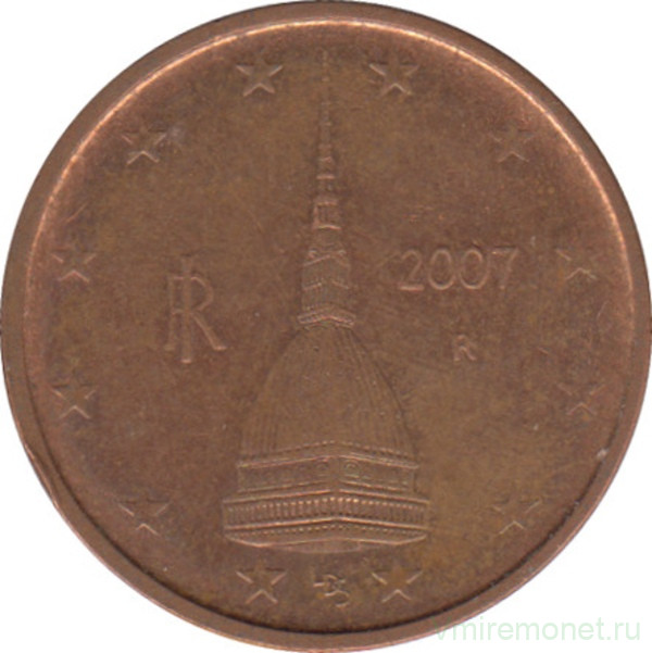 Монета. Италия. 2 цента 2007 год.