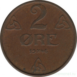 Монета. Норвегия. 2 эре 1946 год.