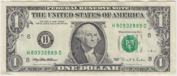 Банкнота. США. 1 доллар 1995 год. H. Тип 496а.