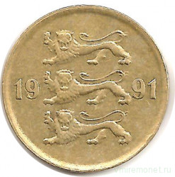 Монета. Эстония. 10 сентов 1991 год.