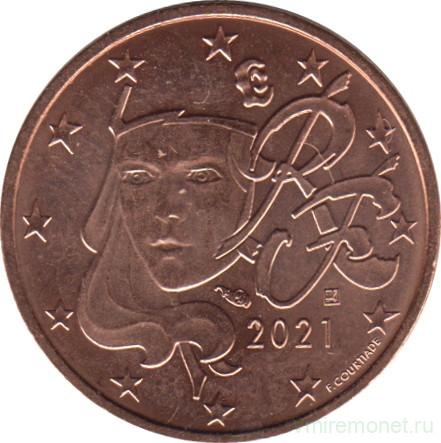 Монета. Франция. 2 цента 2021 год.