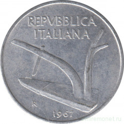 Монета. Италия. 10 лир 1967 год.