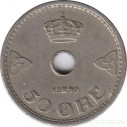 Монета. Норвегия. 50 эре 1940 год.