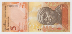 Банкнота. Венесуэла. 5 боливаров 2007 год.