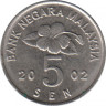 Монета. Малайзия. 5 сен 2002 год. ав.