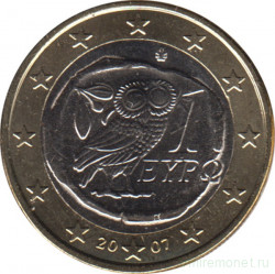 Монета. Греция. 1 евро  2007 год.