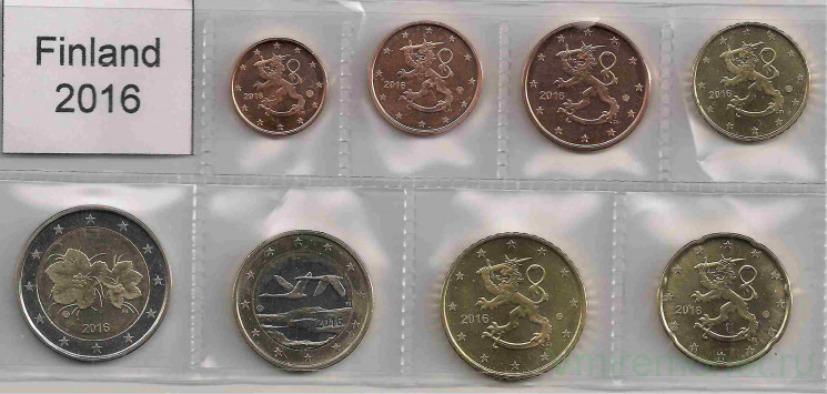 Монеты. Финляндия. Набор евро 8 монет 2016 год. 1, 2, 5, 10, 20, 50 центов, 1, 2 евро.