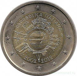 Монета. Италия. 2 евро 2012 год. 10 лет наличному обращению евро.