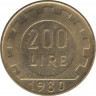 Монета. Италия. 200 лир 1980 год. ав.
