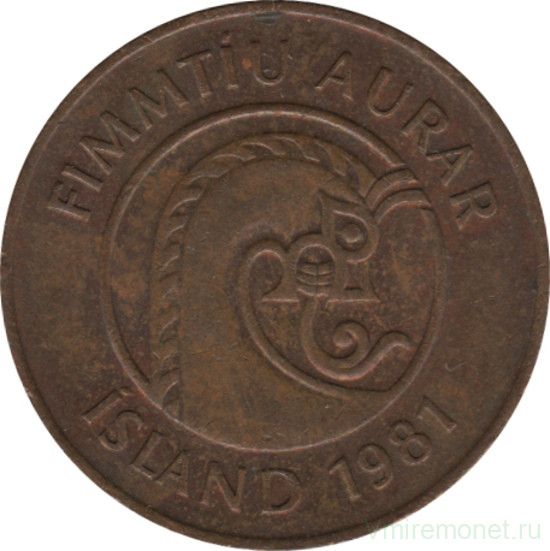 Монета. Исландия. 50 аурар 1981 год.