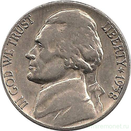 Монета. США. 5 центов 1958 год.  Монетный двор D.