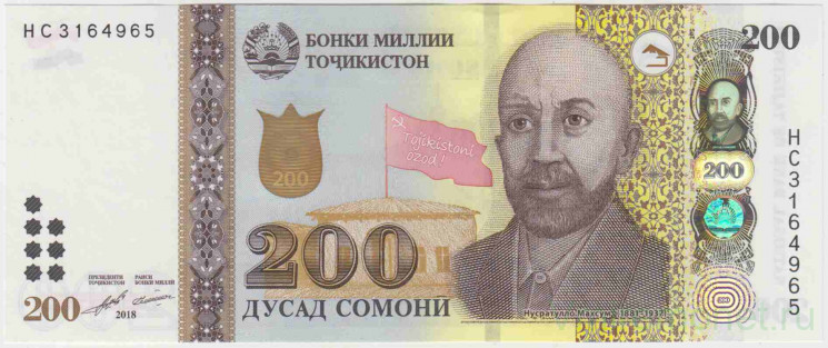 Банкнота. Таджикистан. 200 сомони 2018 год. Тип 21.