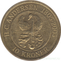 Монета. Дания. 10 крон 2005 год. Сказка - Гадкий утёнок.