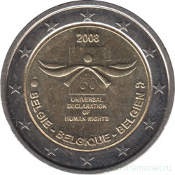 Монета. Бельгия. 2 евро 2008 год. 60 лет декларации прав человека.