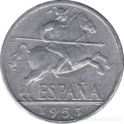 Монета. Испания. 10 сентимо 1953 год.