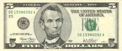 Банкнота. США. 5 долларов 2003 год. Тип 523A.