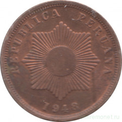 Монета. Перу. 2 сентаво 1948 год.