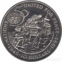 Монета. Намибия. 10 долларов 1995 год. 50 лет ООН.