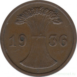 Монета. Германия. Веймарская республика. 2 рейхспфеннига 1936 год. Монетный двор - Штуттгарт (F).