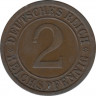Монета. Германия. Веймарская республика. 2 рейхспфеннига 1936 год. Монетный двор - Штуттгарт (F). рев.