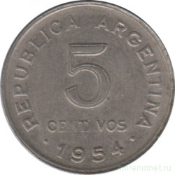 Монета. Аргентина. 5 сентаво 1954 год.