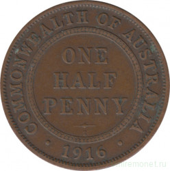 Монета. Австралия. 1/2 пенни 1916 год.