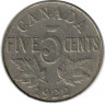 Монета. Канада. 5 центов 1922 год.
