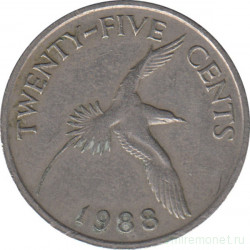Монета. Бермудские острова. 25 центов 1988 год.