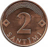 Реверс. Монета. Латвия. 2 сантима 2000 год.