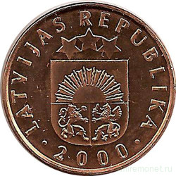 Монета. Латвия. 2 сантима 2000 год.