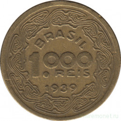 Монета. Бразилия. 1000 рейсов 1939 год.