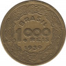 Монета. Бразилия. 1000 рейсов 1939 год. ав.