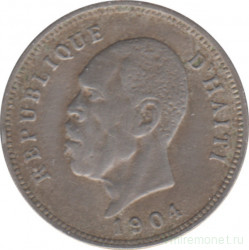 Монета. Гаити. 5 сантимов 1904 год. Лицо на аверсе.
