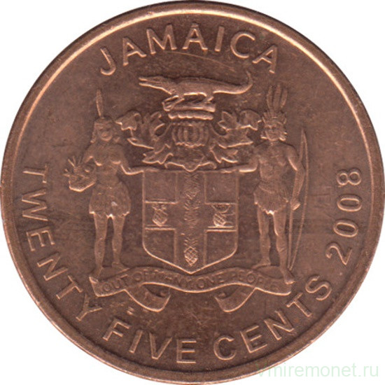 Монета. Ямайка. 25 центов 2008 год.