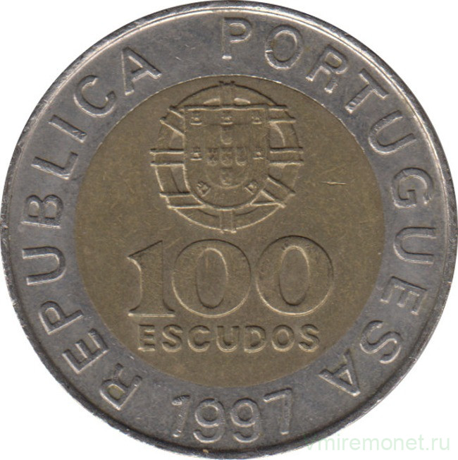 Монета. Португалия. 100 эскудо 1997 год.