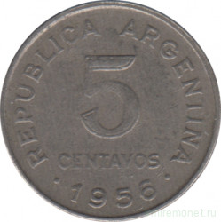 Монета. Аргентина. 5 сентаво 1956 год.