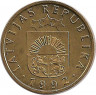 Аверс. Монета. Латвия. 5 сантимов 1992 год.