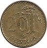 Реверс. Монета. Финляндия. 20 пенни 1977 год.