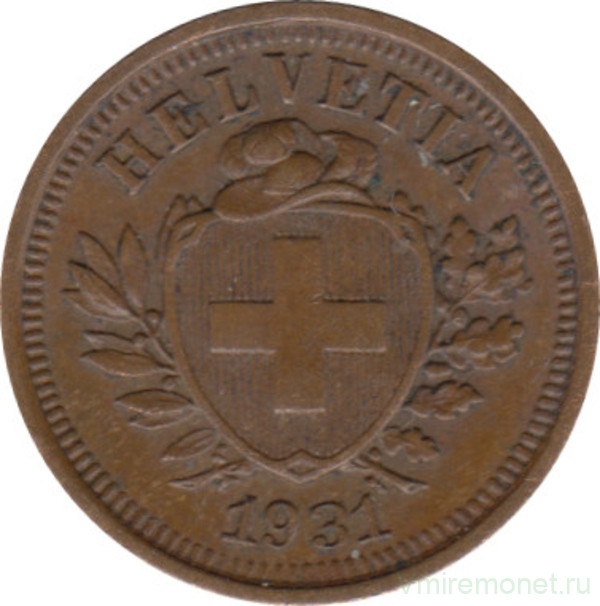 Монета. Швейцария. 1 раппен 1931 год.