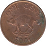 Монета. Бермудские острова. 1 цент 2001 год. ав.