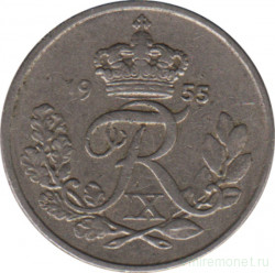 Монета. Дания. 10 эре 1955 год.