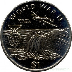 Монета. Либерия. 1 доллар 1997 год. Вторая мировая война. Рейд на дамбы.