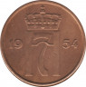 Монета. Норвегия. 5 эре 1954 год. ав.
