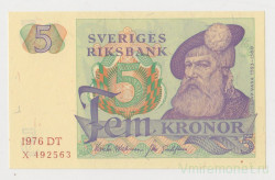 Банкнота. Швеция. 5 крон 1976 год.