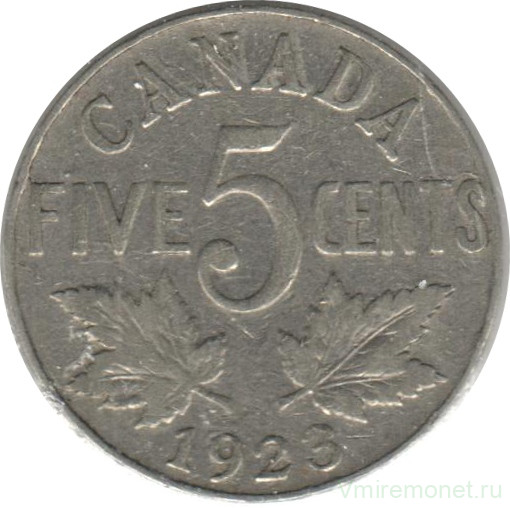 Монета. Канада. 5 центов 1923 год.