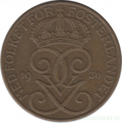 Монета. Швеция. 5 эре 1938 год.