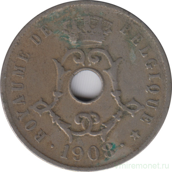 Монета. Бельгия. 25 сантимов 1908 год. BELGIQUE.